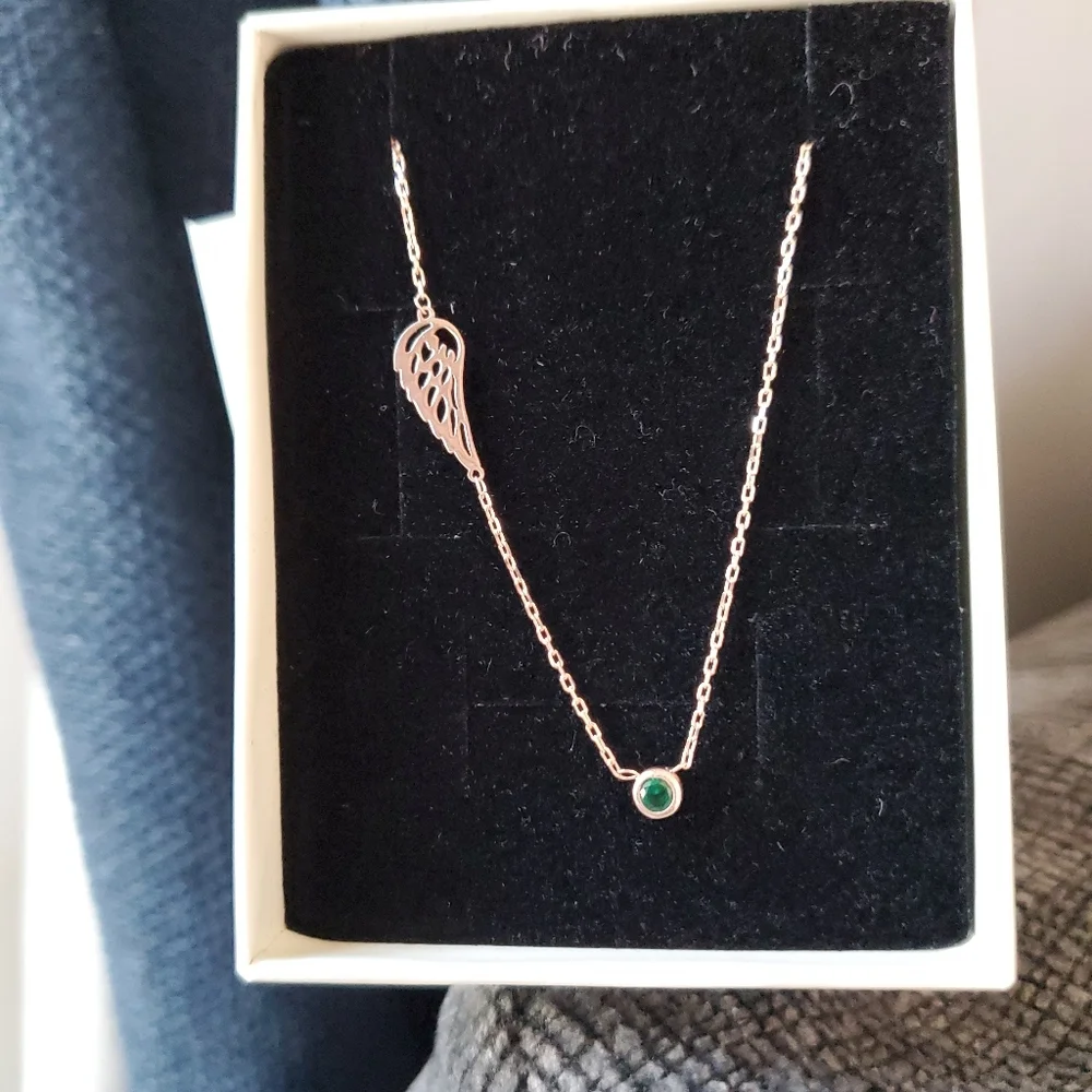 Memorial Necklace - Birthstone Angel Wing Necklace